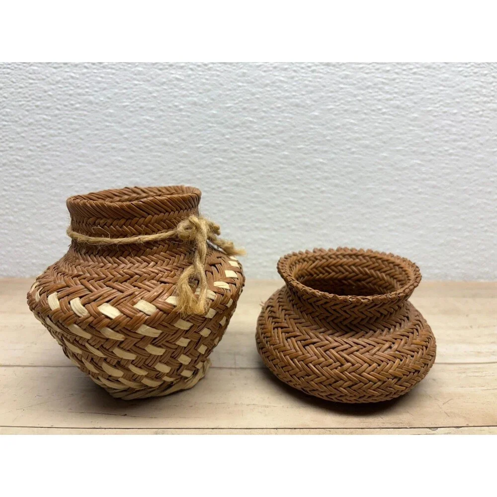Vtg Set Of 2 Tarahumara Pine Needles Basket Handmade IN USA